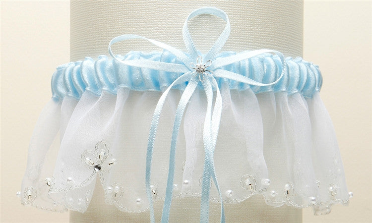 Organza Bridal Garter with Pearl and Chain Edging