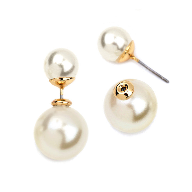Double-Sided Front and Back Ivory Pearl Stud Earrings