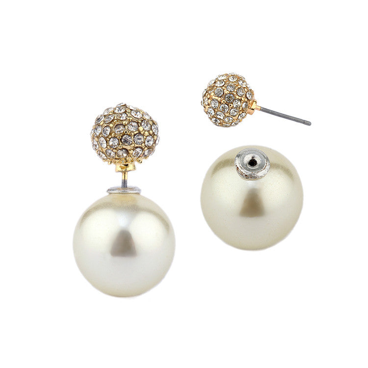 Double-Sided Pearl and Crystal Pave Stud Earrings