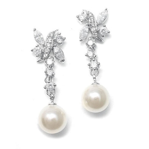 Trillion Dangle Pearl Bridal Earrings