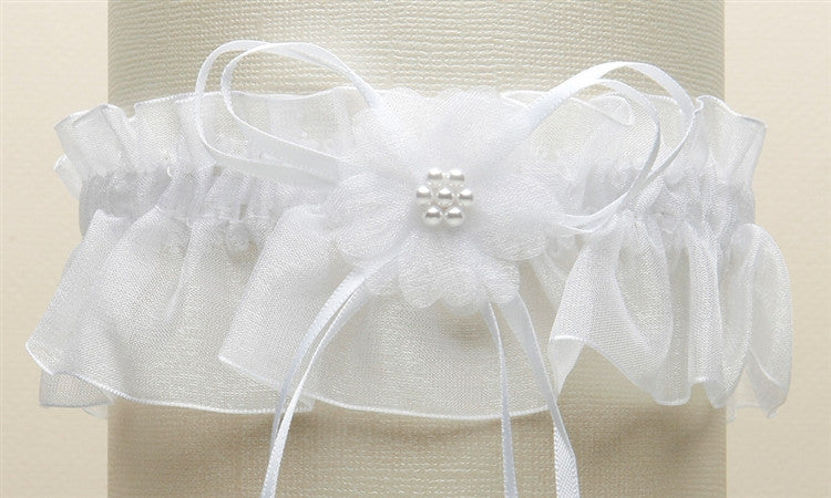 Organza Bridal Garter with Baby Pearl Cluster
