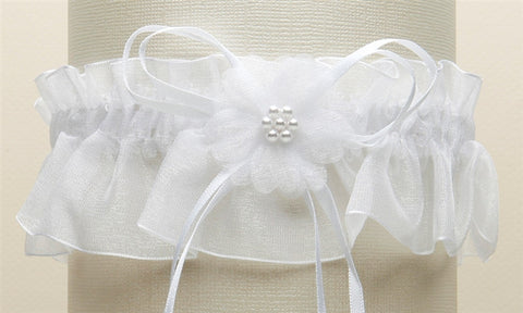Organza Bridal Garter with Pearl and Chain Edging
