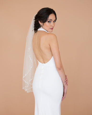 Classic Cathedral Raw Edge Cut Veil With Blusher Layer