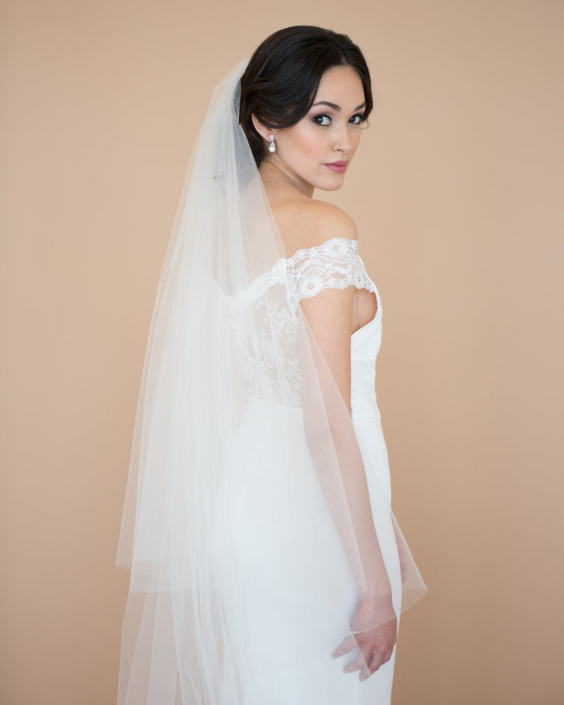 Classic Cathedral Raw Edge Cut Veil With Blusher Layer