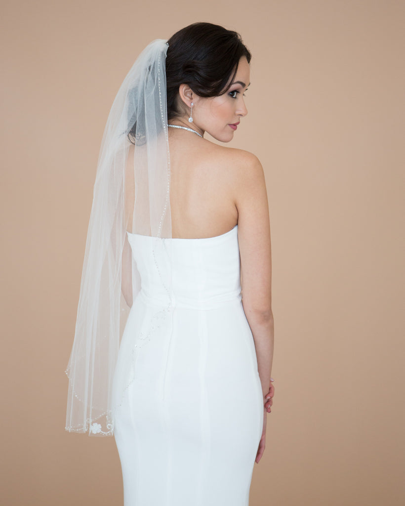 Beaded Edge Fingertip Wedding Veil