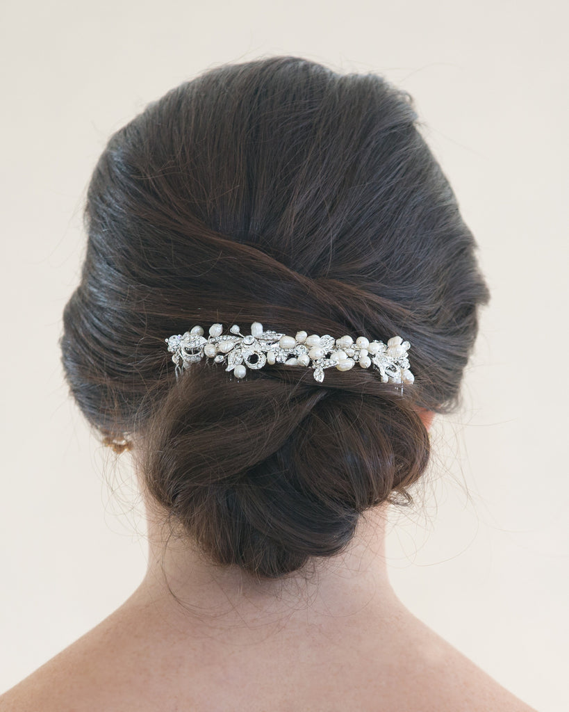 Pearl & Flower Leaf Stone Comb