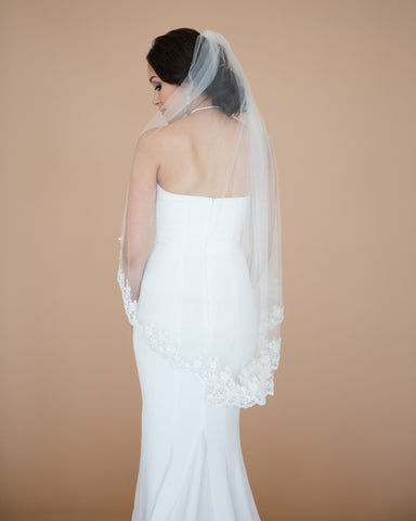 Classic Cathedral Raw Edge Cut Veil With Blusher Layer