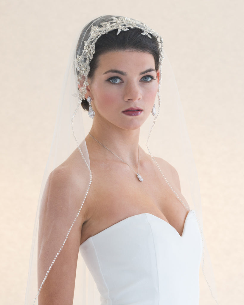 Beaded Lace Fingertip Wedding Veil