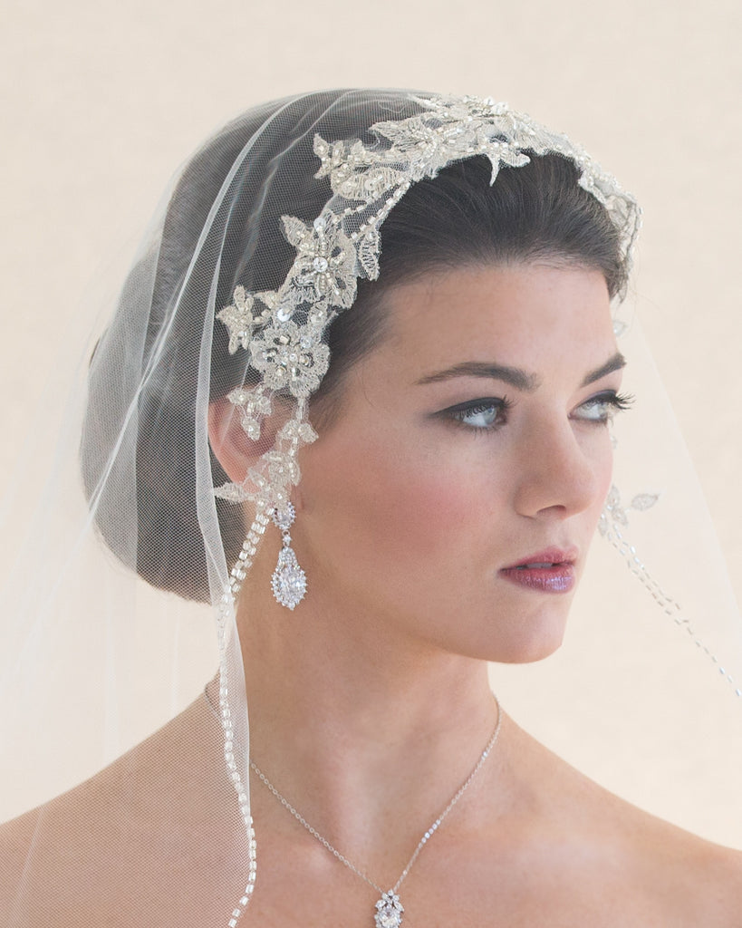 Beaded Lace Fingertip Wedding Veil