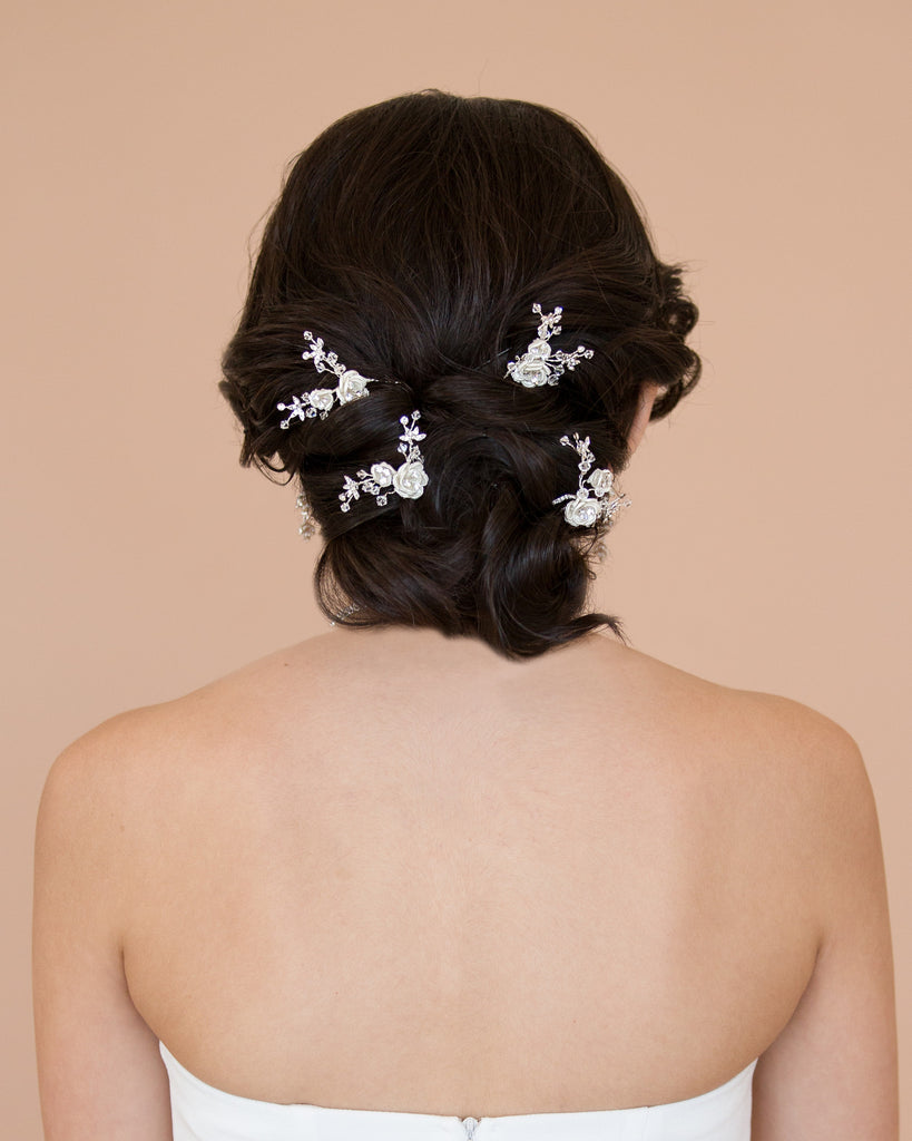 White Flower Hairpins
