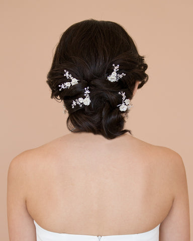 Floral Silver and Ivory Bridal Hair Clip