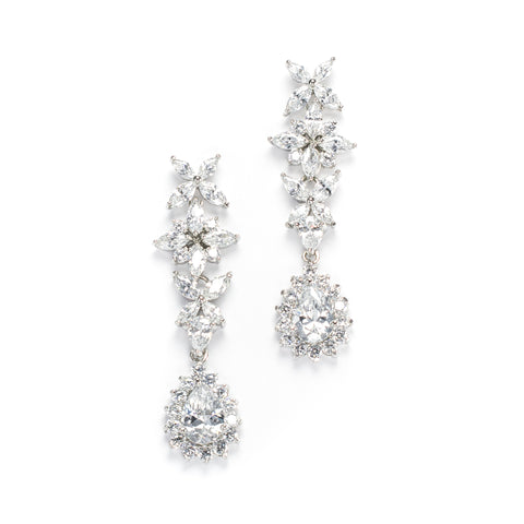 Trillion Dangle Pearl Bridal Earrings