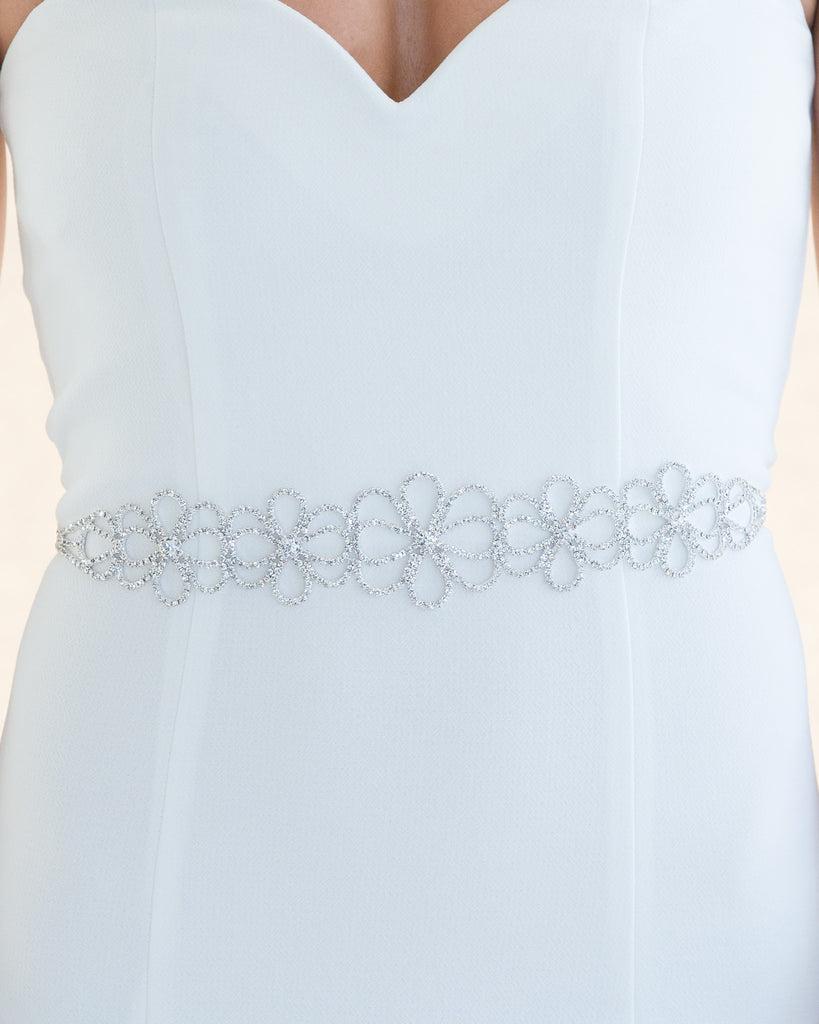 Yasmin Flower Motif Crystal Sash