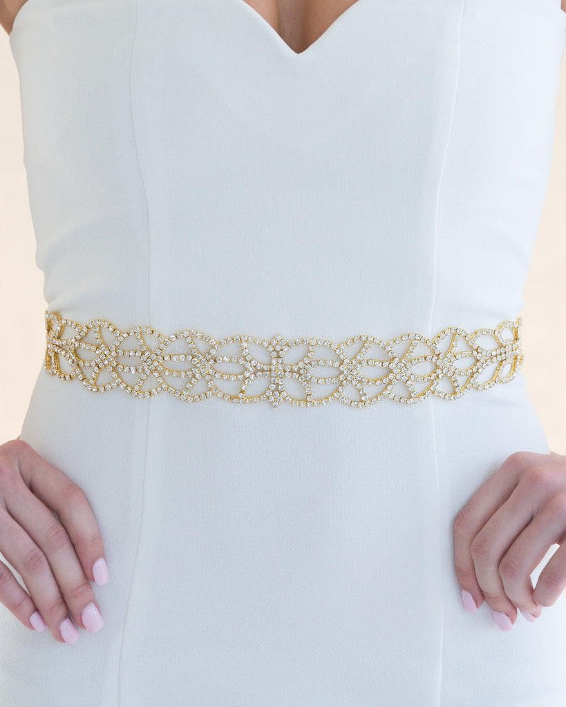 Yasmin Gold Crystal Flora Sash