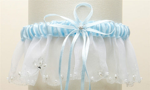 White Lace Garter with Satin Band and Pearl Heart