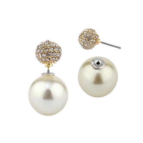 Double-Sided Front and Back Ivory Pearl Stud Earrings