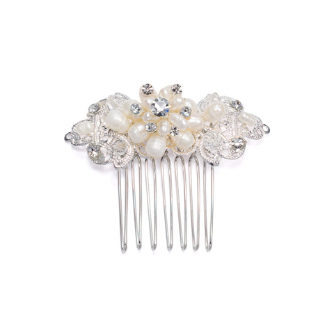 Romantic English Rose Ivory Lace Wedding Comb