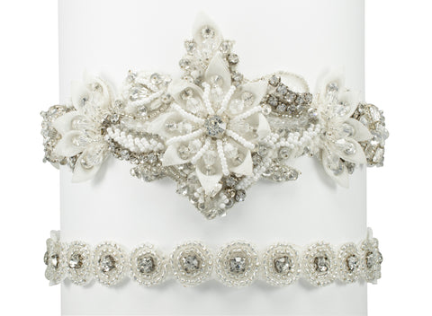 Organza Bridal Garter with Baby Pearl Cluster