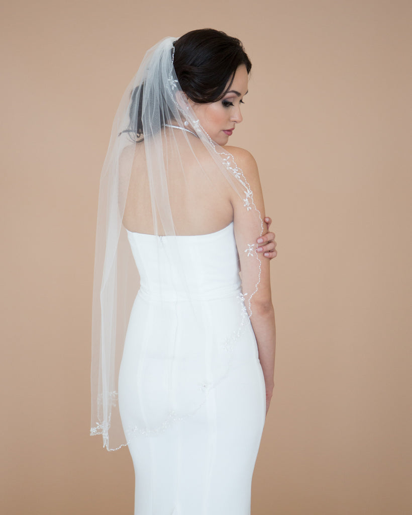Pearl Crystal Cluster Scallop-Edge Cathedral Veil