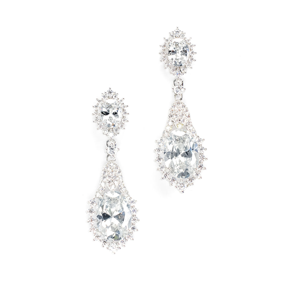 Silver Crystal Drop Wedding Earrings